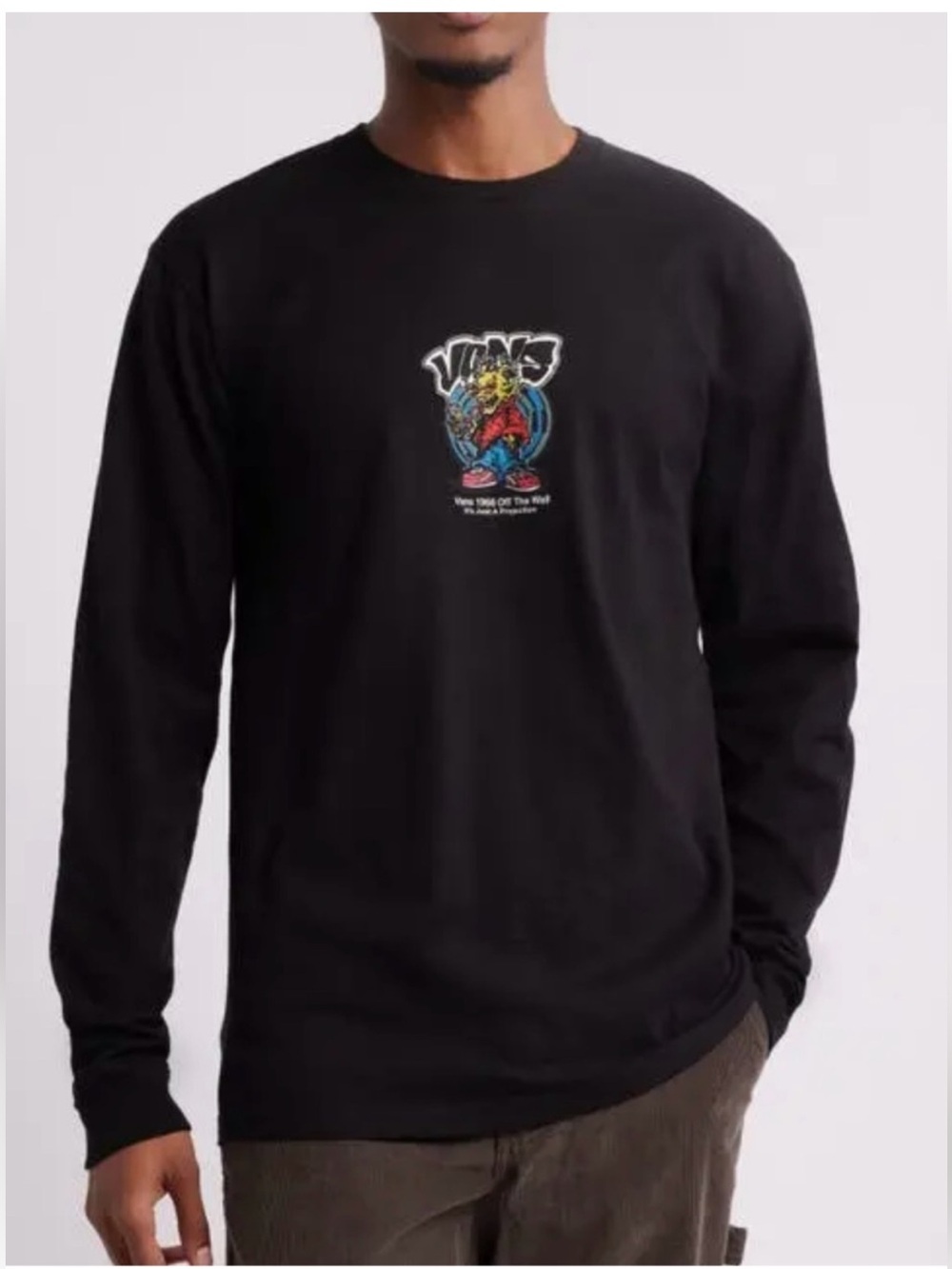 Vans Black Long-Sleeve Tee with Colorful Chest Graphic Mens M